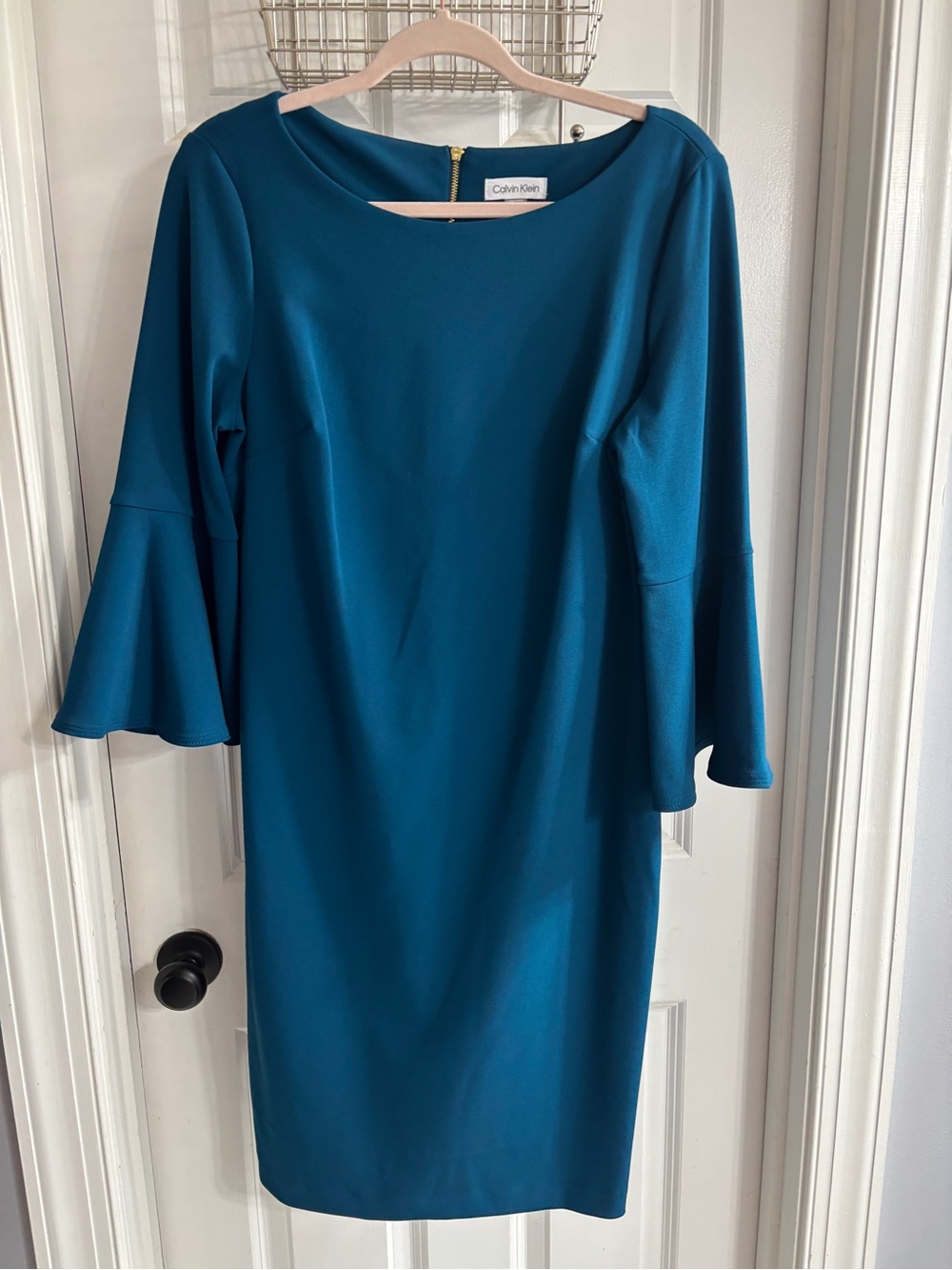Calvin Klein Teal Bell-Sleeve Midi Dress